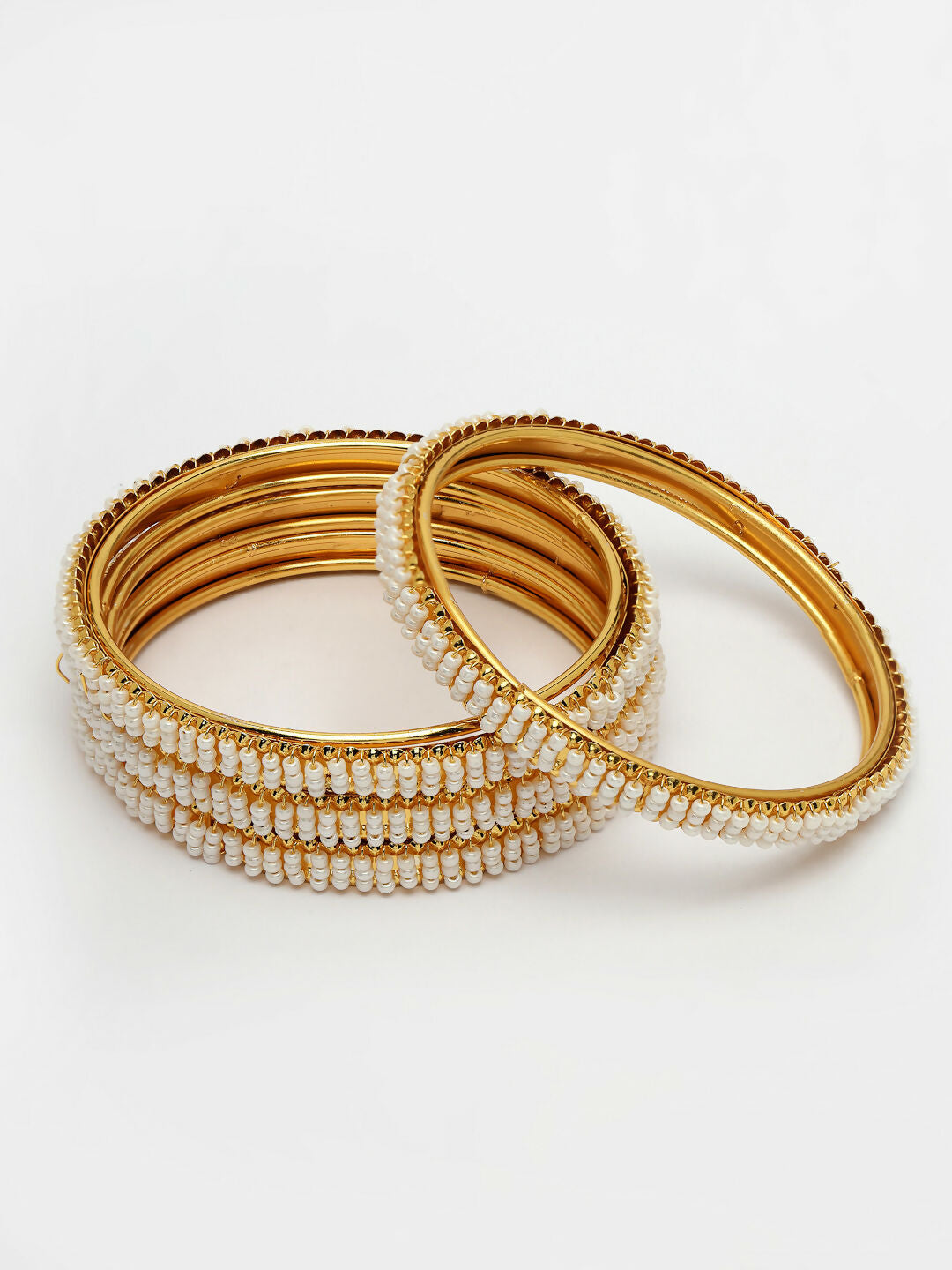 NVR Women's Set of 4 Gold-Plated Pearl Handcrafted Traditional Bangles - Distacart