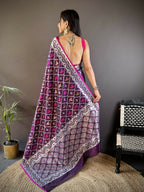 Joban Fashion Purple Jacquard Woven Pattern Lichi Soft Silk Banarasi Saree