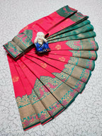 DEIANA'S Beautiful Designer Golden zari Soft Lichi Silk Saree - Red
