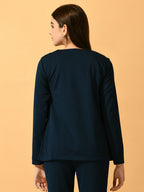 Myshka Women's Navy Blue Solid Solid Jacket