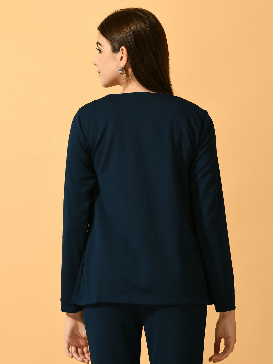 Myshka Women's Navy Blue Solid Solid Jacket