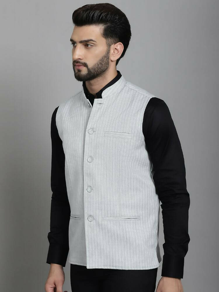 Even Apparels Nehru Jacket With Welt Pockets - Grey