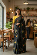 Teeya Creation Black Rangoli Silk Embroidery Work Party Wear Designer Saree - Distacart