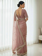 Joban Fashion Maroon Fandy Satin Silk Party Wear Sarees - Distacart