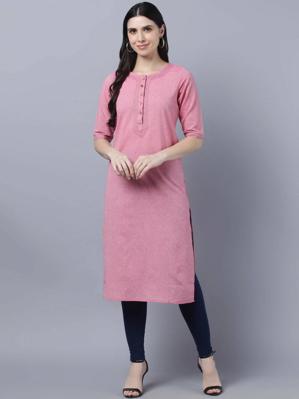 Myshka Women Pink Solid Straight Kurta - Distacart