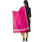 A R SILK Golden Border Regular Dupatta Dark Pink Color Dupatta or Chunni