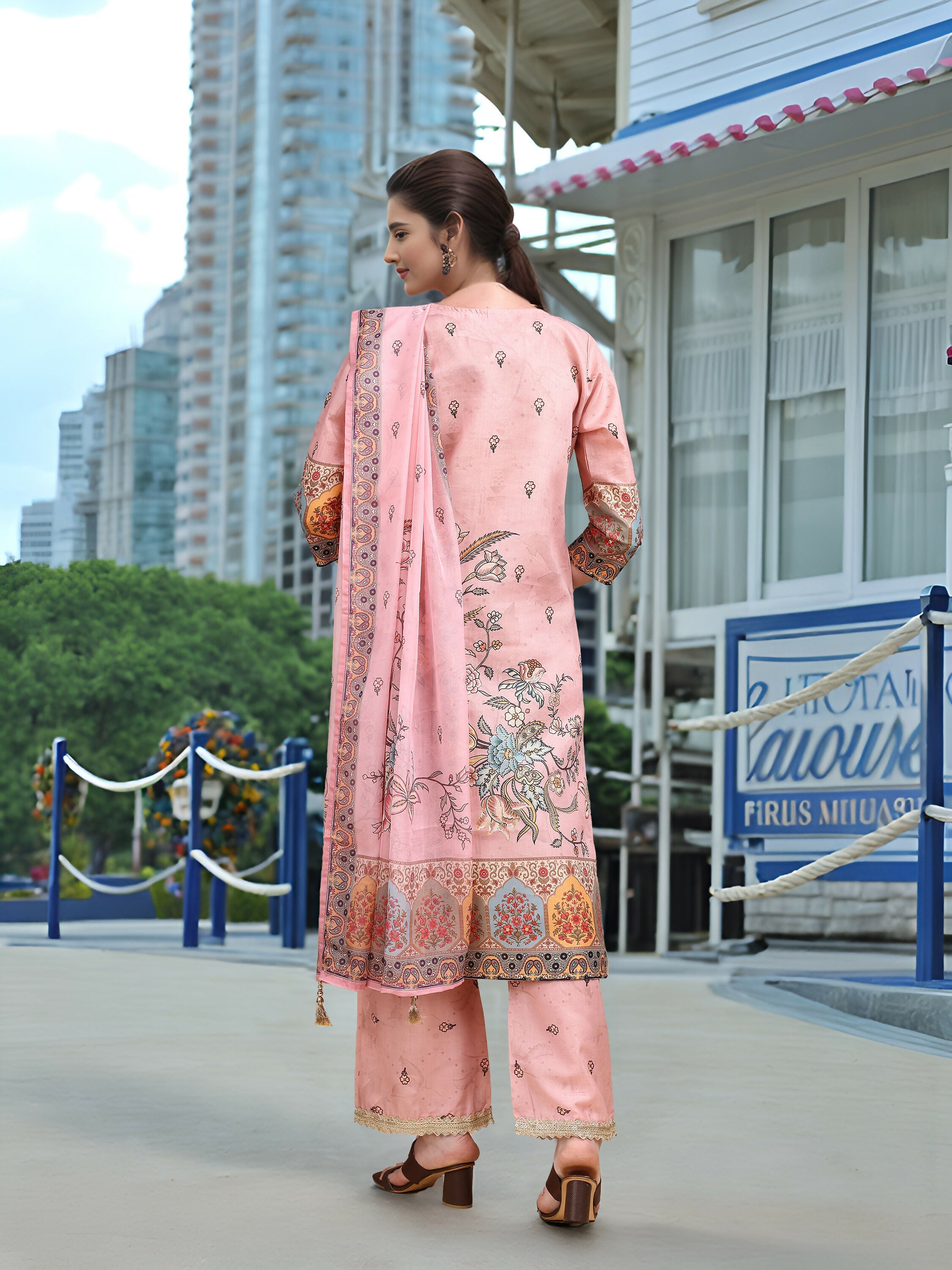 Joban Fashion Pink Position Digital Print With Position Foil Kurta Set - Distacart
