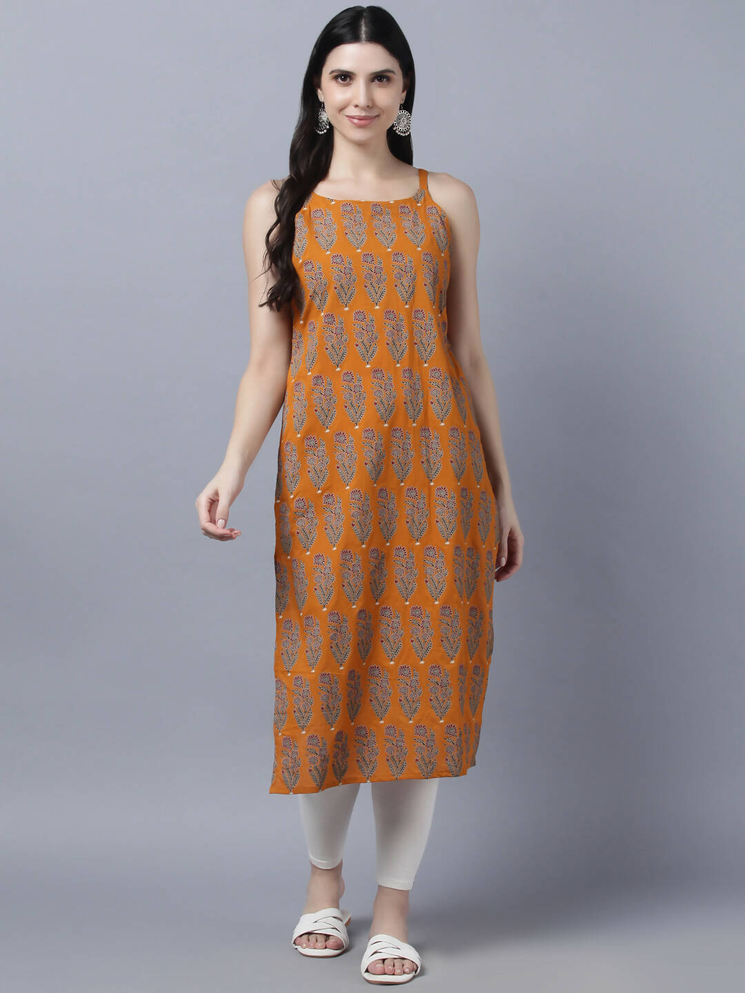 Myshka Stylish Mustard Sleeveless Women's Kurta - Distacart
