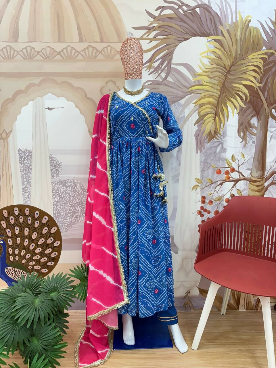 Teeya Creation Blue Faux Georgette Gown - Distacart