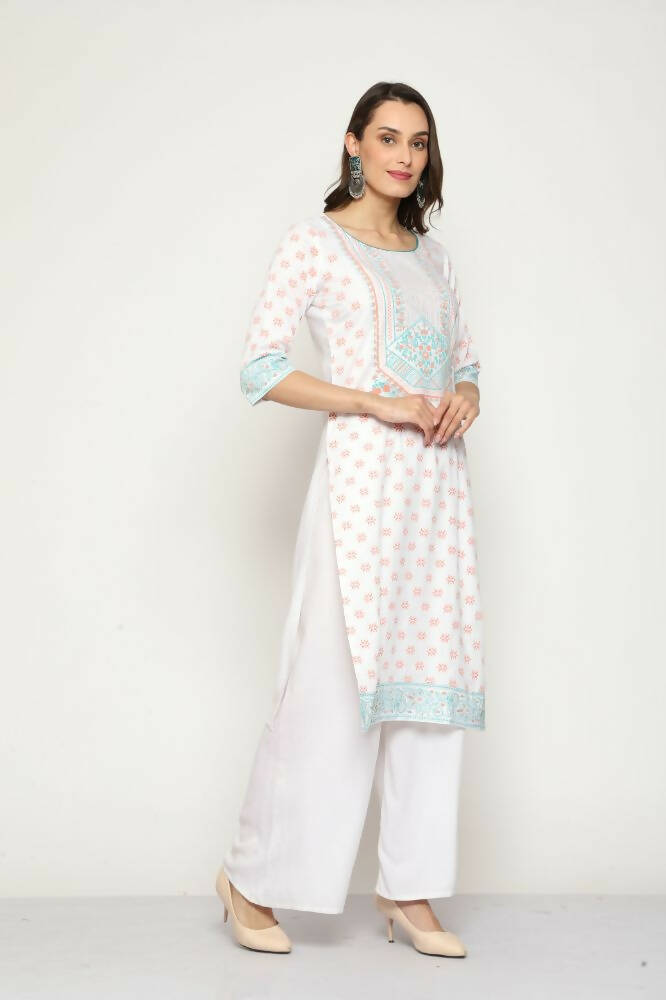 Maai Rayon Hand Printed Kurta Off-White - Distacart