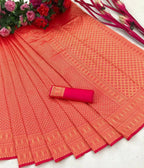 DEIANA'S Beautiful Designer Golden zari Soft Lichi Silk Saree - Red