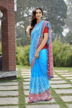 Vamsee Srivani Chikankari Sky Organza Silk Saree