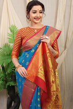Jyoti Fashion Women's Firozi Banarasi Silk Zari Woven Saree with Blouse