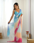 Sky Blue Georgette Pedding Color, Embroidery Work Party Wear Saree - Erisha