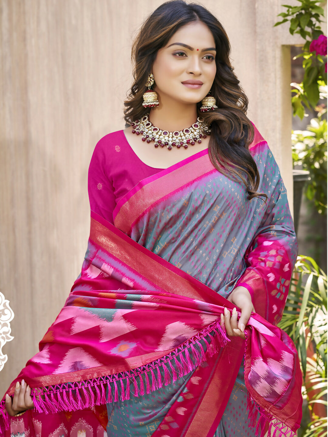Shree Shyam Fashion Pochampalli Silk Grey Saree - Distacart