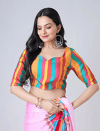Vastranavya Baby Pink Ready to Wear Festive Print Free Hand Saree