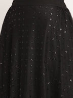 Ahalyaa Women's Black Net Glitter Print Top Skirt Set With Dupatta