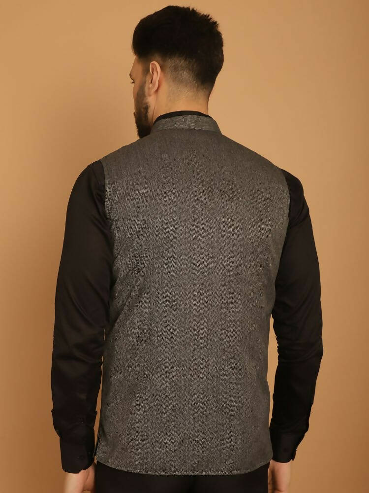 Even Apparels Nehru Jacket With Welt Pockets - Grey