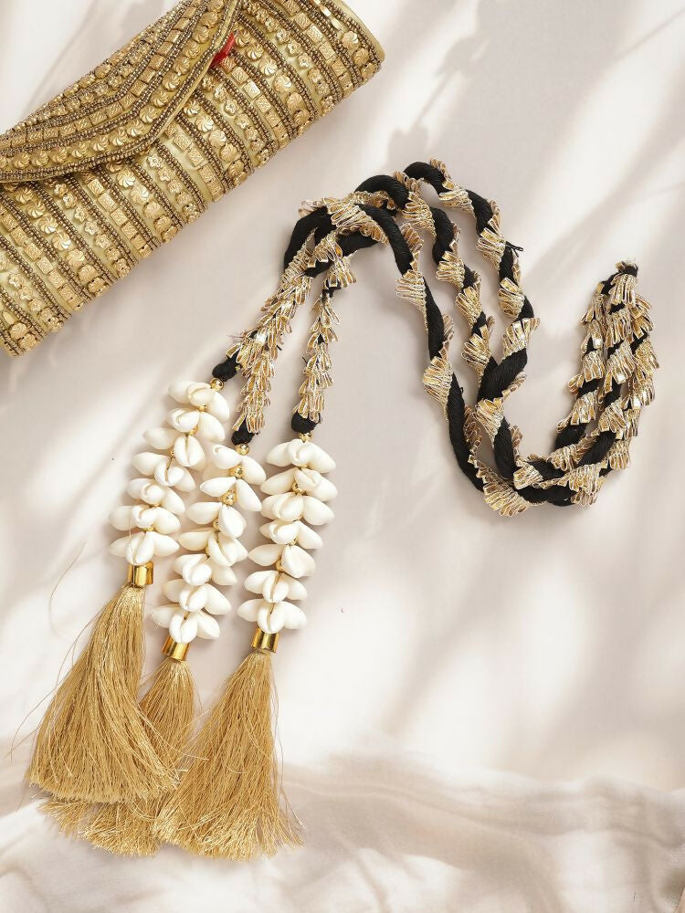 Ruby Raang Gold Gota Pati Work And Black Thread And Shells With Gold Stones - Distacart
