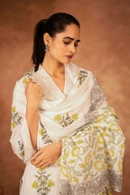 Joban Fashion Off White Yellow Hand Block Printed Cotton Suit Set - Distacart