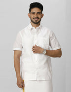 Ramraj Cotton Mens Half Sleeve Formal Poly Cotton White Shirt
