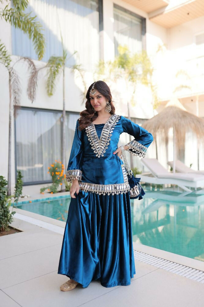 Joban Fashion Rama Kurta Set Velvet Sequins , Zari, Coding & Thread Embroidered work - Distacart