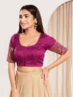 Joban Fashion South Pink Taffeta Silk Padded Blouse With Round Neck Elbow Sleeves - Distacart