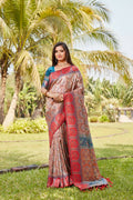 Vastranavya Boutique Collection Kanjivaram Soft Silk Saree With Unstitched Blouse - Light Orange