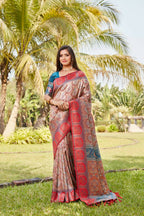 Vastranavya Boutique Collection Kanjivaram Soft Silk Saree With Unstitched Blouse - Light Orange