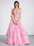 House of Panchhi Coral colour Organza Floral design digital print Semi-Stitched Lehenga choli & Dupatta