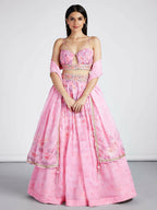 House of Panchhi Coral colour Organza Floral design digital print Semi-Stitched Lehenga choli & Dupatta