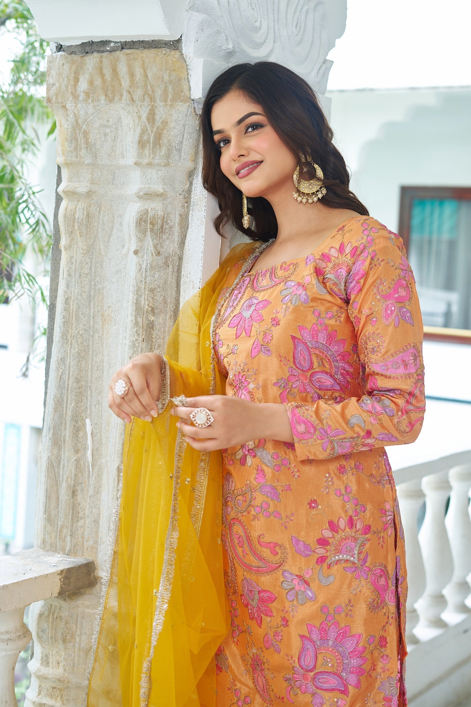 Teeya Creation Multi Color Chinnon Silk With Heavy Embroidery With Positiona Print Fully Stitched Sharara Suit - Distacart