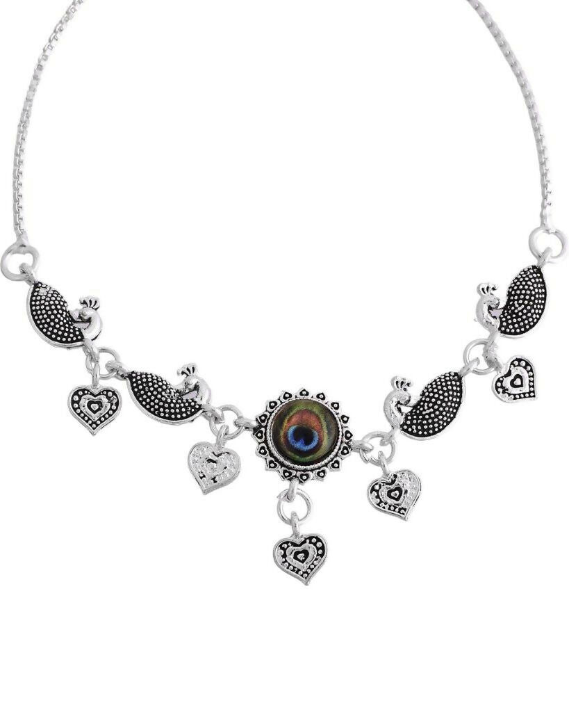 VOJ Set Of 2 Silver Plated Peacock Handcrafted Anklets - Distacart