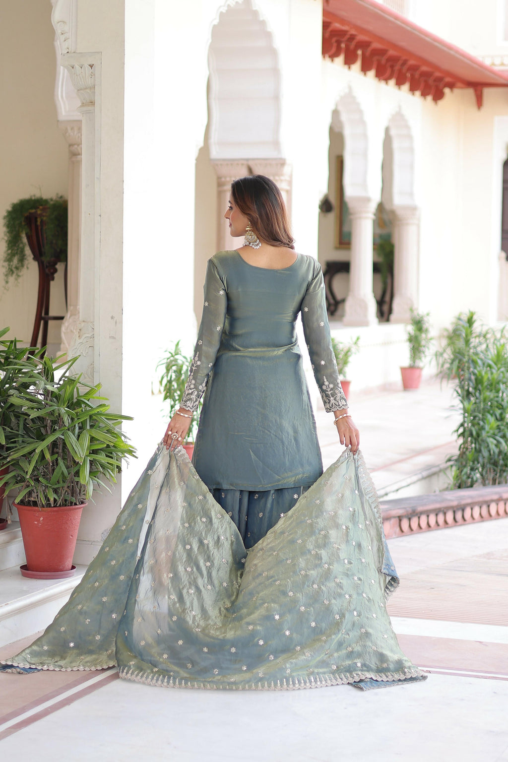 Joban Fashion Grey Readymade Kurta Set With Sequence embroidery Work - Distacart