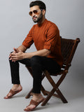 Even Apparels Brown Color Linen Pure Cotton Men's Kurta With Side Placket (SLD1137) - Distacart