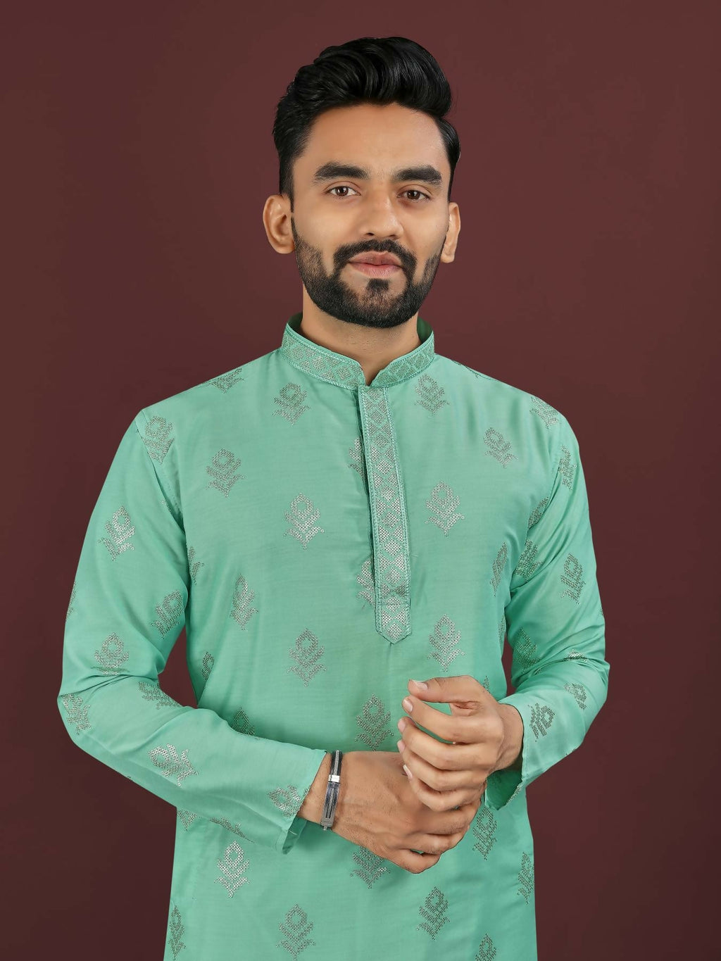 Anaita Turquoise Embroidered Silk Straight Kurta