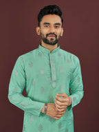 Anaita Turquoise Embroidered Silk Straight Kurta