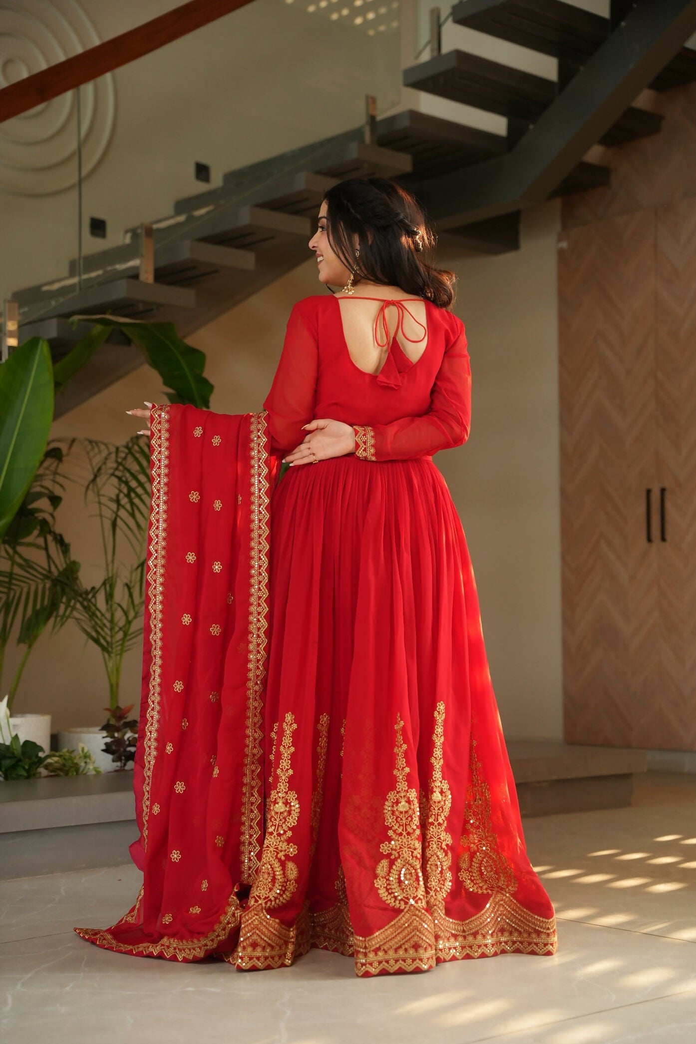 Joban Fashion Red Georgette Sequence Embroidery Work Kurta Set - Distacart