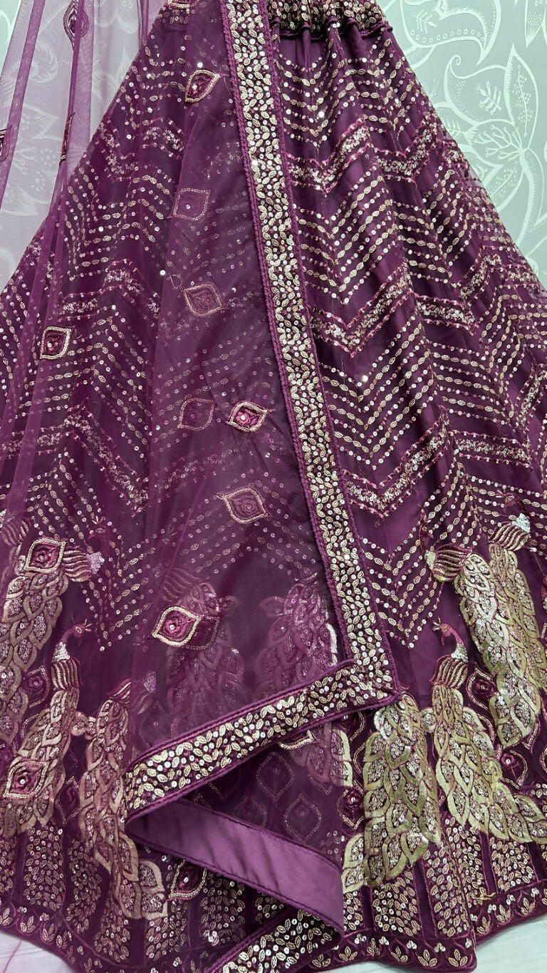 Jyoti Fashion Women's Purple Bridal Net Fancy Foil & Sequins with Multi Thread Embroidered Wedding Lehenga Choli
