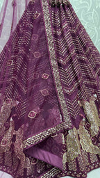 Jyoti Fashion Women's Purple Bridal Net Fancy Foil & Sequins with Multi Thread Embroidered Wedding Lehenga Choli