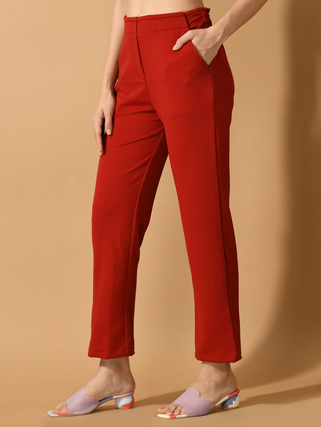 Myshka Women's Red Straight Fit Party Trouser