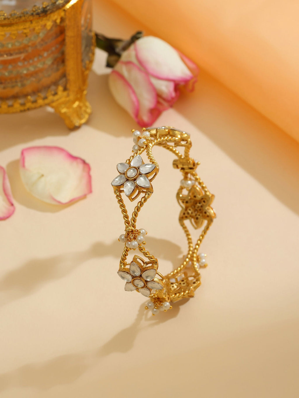 Ruby Raang 22k Gold Polished Kundan Bracelet - Distacart