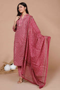 Miravan Women's Pink Straight Floral Printed Kurta & Palazzo With Dupatta Set