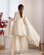 Teeya Creation White Color Mal Chanderi Silk Mirror Work And Hand Work Sharara set - Distacart