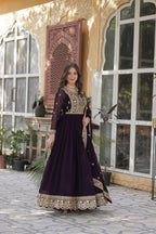 Joban Fashion Wine Georgette Sequence Embroidery Work Kurta Set - Distacart