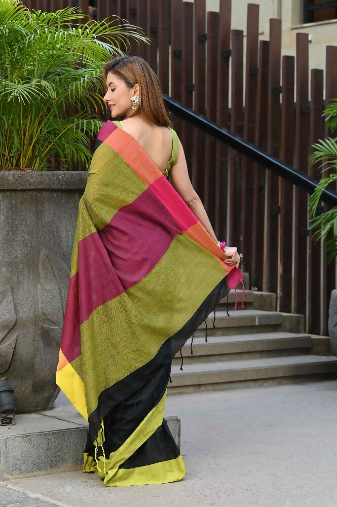 Beatitude Black Cotton Handloom Saree