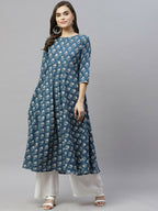Miravan Women's Cotton Floral Printed Anarkali Kurta