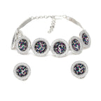 Multi Diamond and Stone Neckpiece with Studs- Ruby Raang