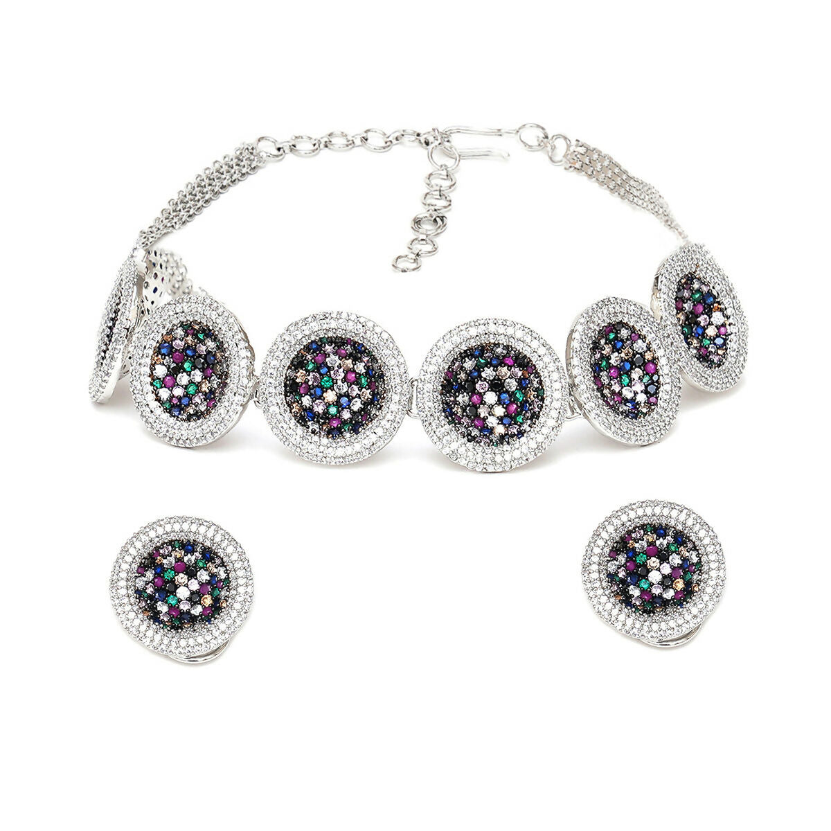 Multi Diamond and Stone Neckpiece with Studs- Ruby Raang