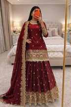Teeya Creation Maroon Color Fendy Satin Heavy Embroidery Work Wedding Wear Stitched Lehenga Choli - Distacart